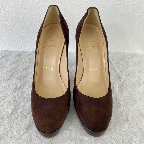 {Christian Louboutin} Bruges Brown Suede Platform Pumps, Size 37 - Picture 2 of 8